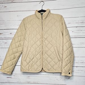 Lauren Ralph Lauren Petite Tan Zip Front Quilted Jacket